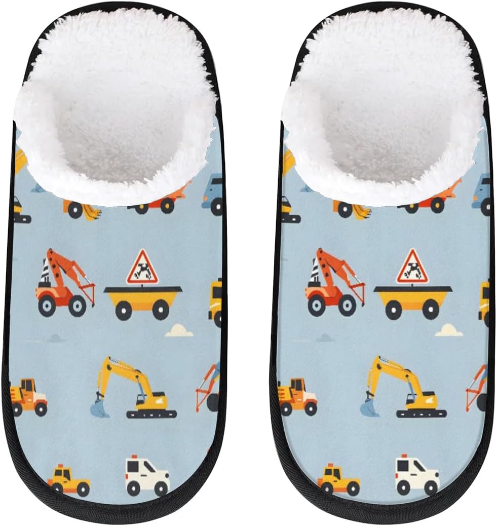 

Тапочки Gublec для женщин и мужчин, уютные с нескользящей подошвой, для дома, теплые плюшевые тапочки для дома, спальни и путешествий, Excavators Pattern