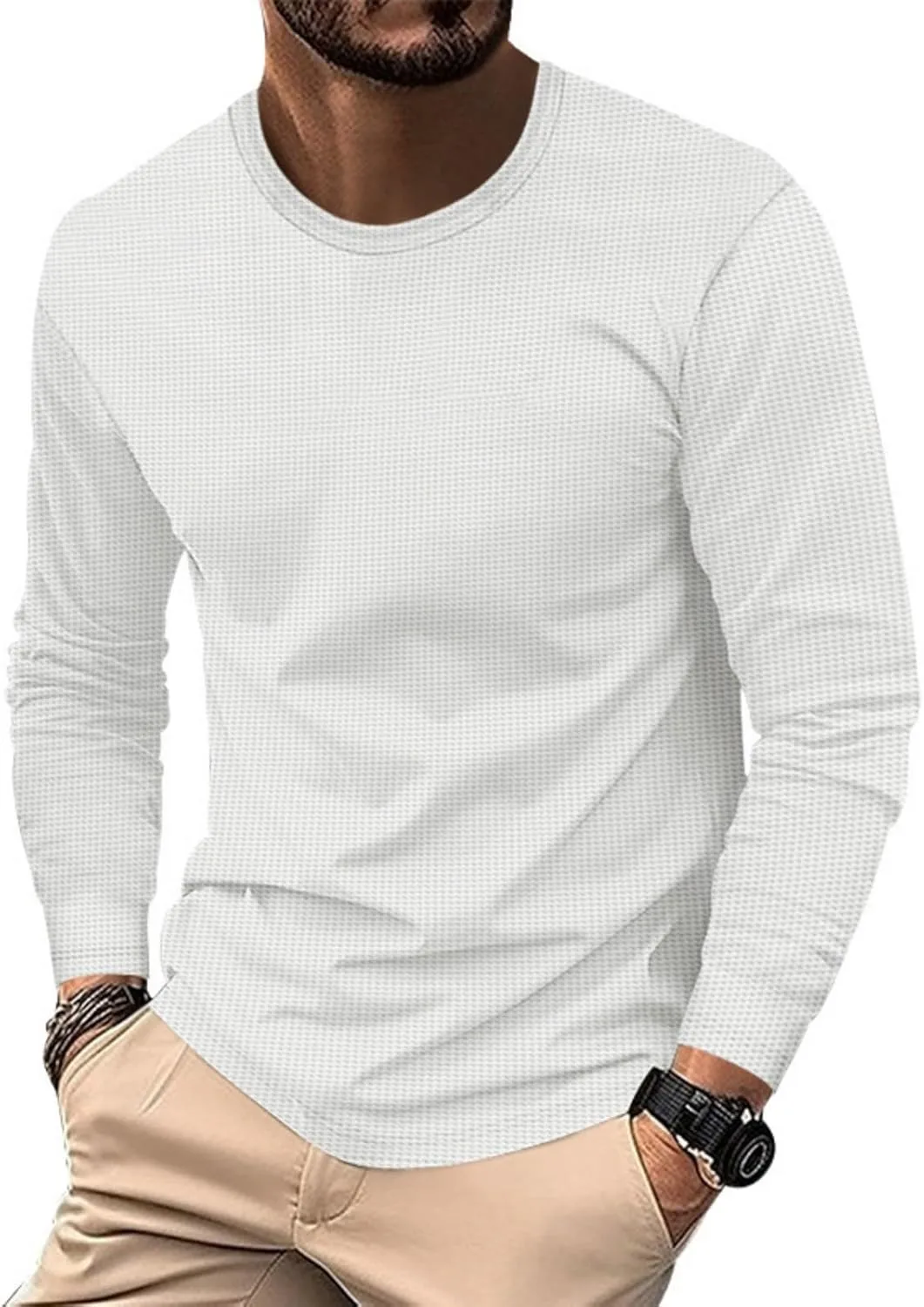 Мужская футболка с длинным рукавом Vintage Waffle Pullover Stretchy Soft fit Crewneck