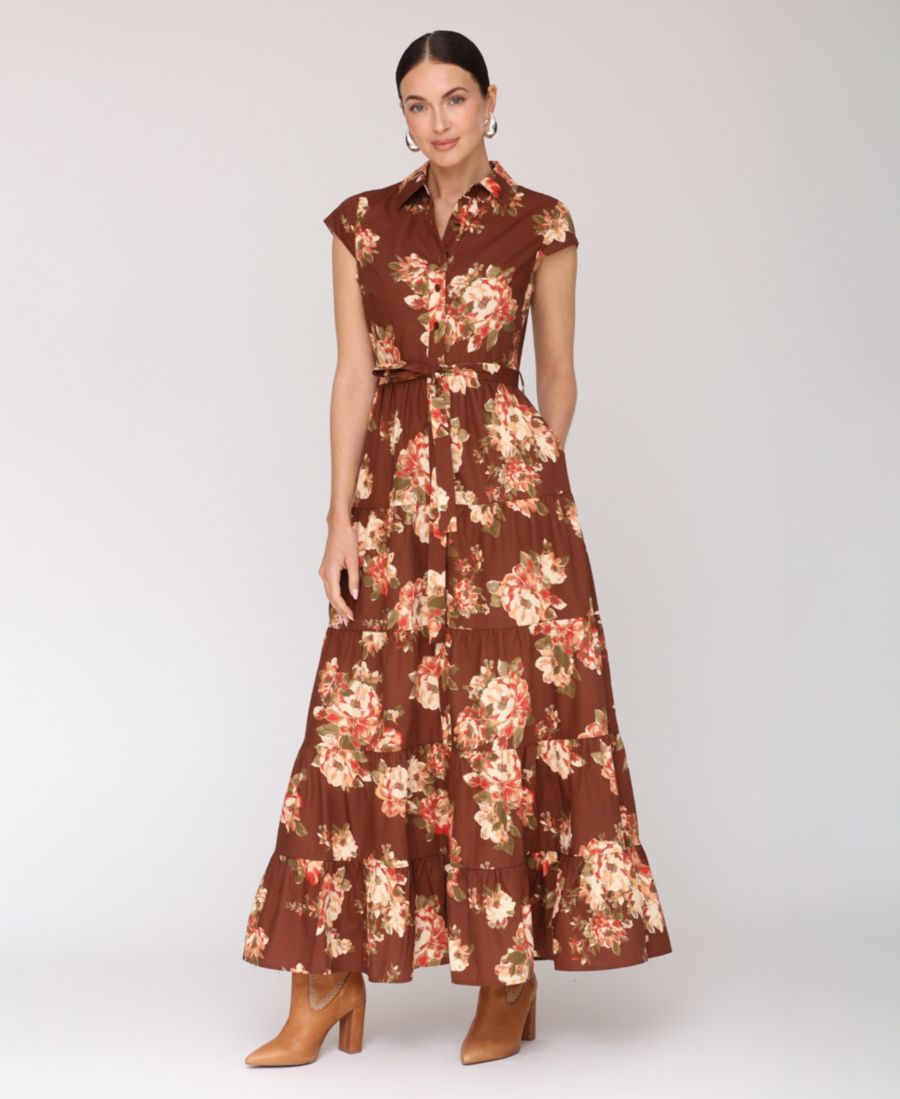 

Женское длинное платье с короткими рукавами Avec Les Filles, Autumn Gardenia