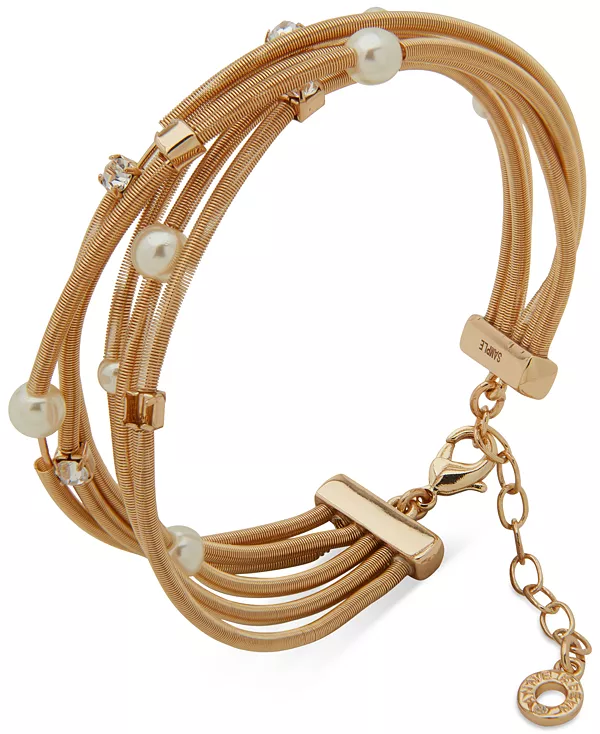 

Браслет-Манжета из искусственного акрилового жемчуга золотистого оттенка и хрустального стекла Anne Klein, white