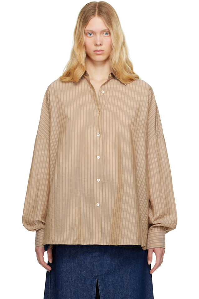 

Полосатая рубашка-кокон Dries Van Noten, цвет sand