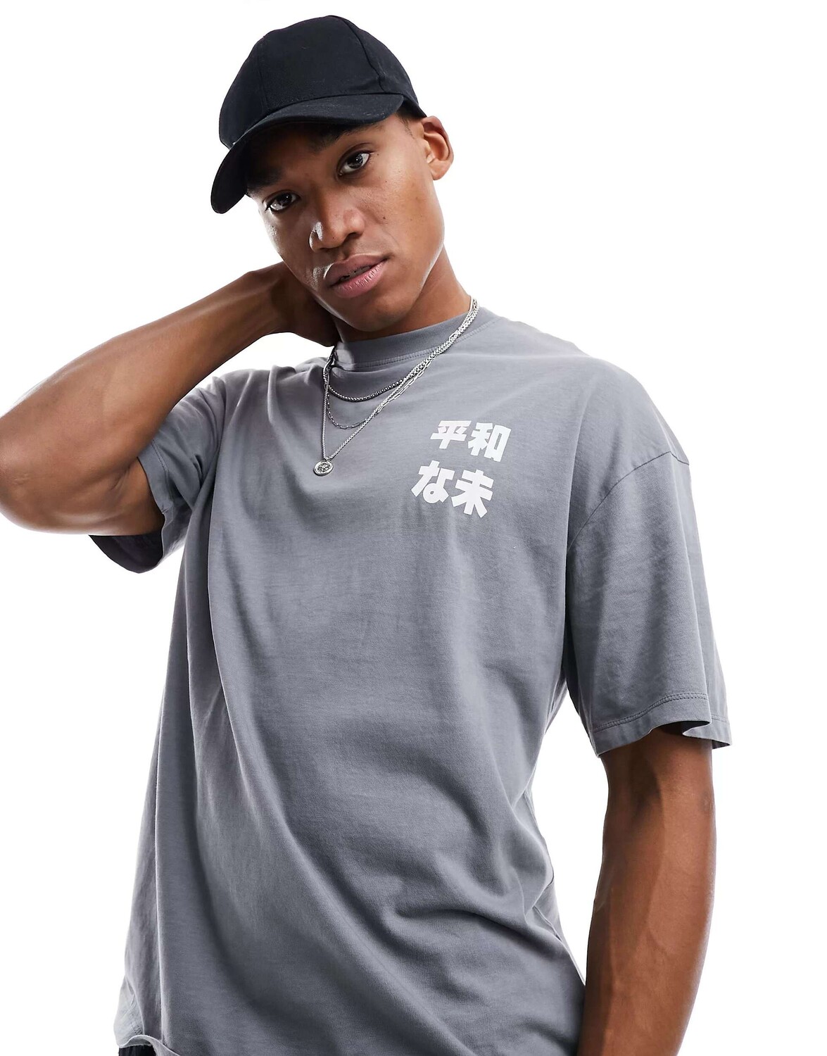 

Серая стираная футболка оверсайз с принтом дракона на спине Jack & Jones