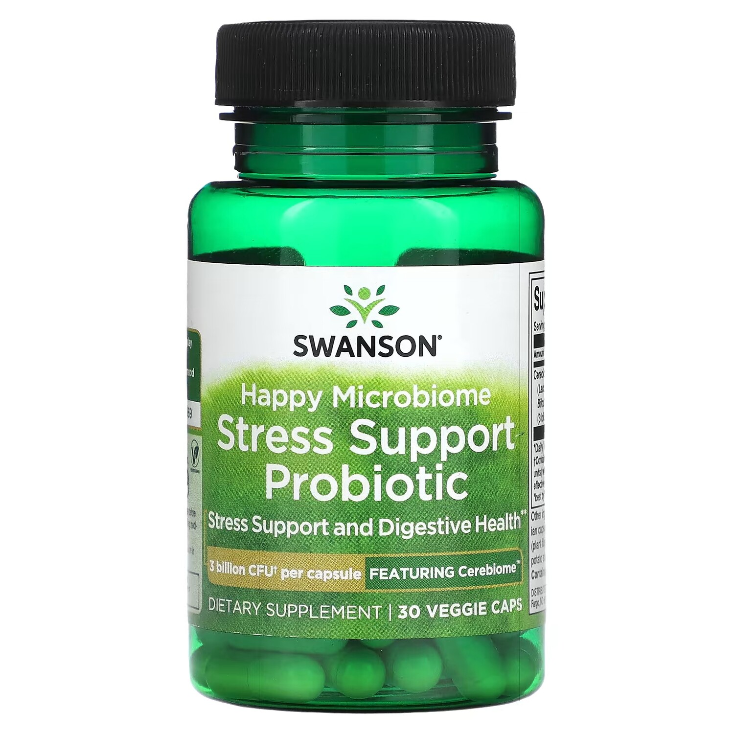 

Добавка Swanson Пробиотик для снятия стресса от Happy Microbiome 3 миллиарда КОЕ, 30 растительных капсул
