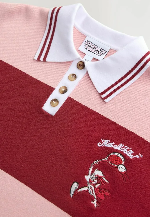 Поло-Свитер с длинными рукавами в стиле looney tunes, стандартного кроя Next, Pink Burgundy Stripe — фото 2