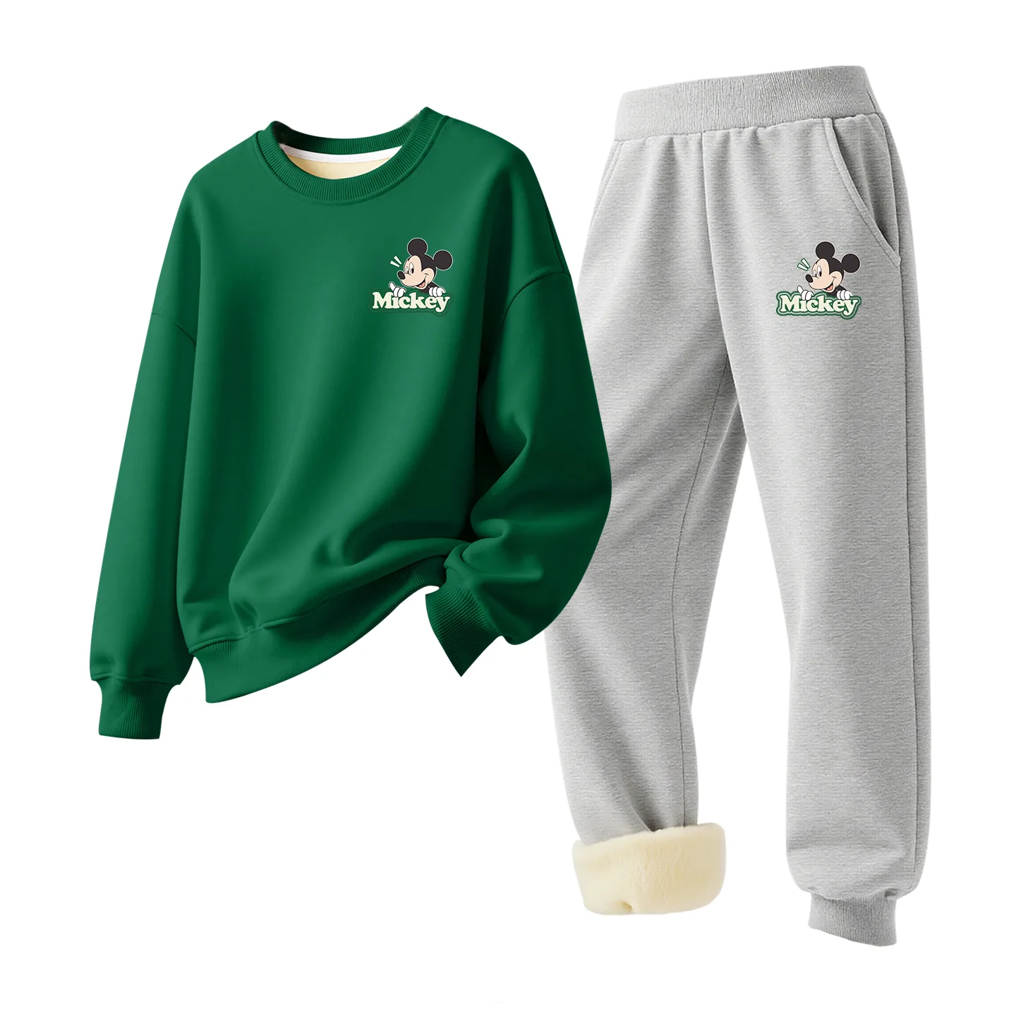 Детский спортивный костюм с круглым вырезом Disney, [Thickened Lamb's Wool]Diying Face Qik K Vintage Green+Diying Face Qik K Gray