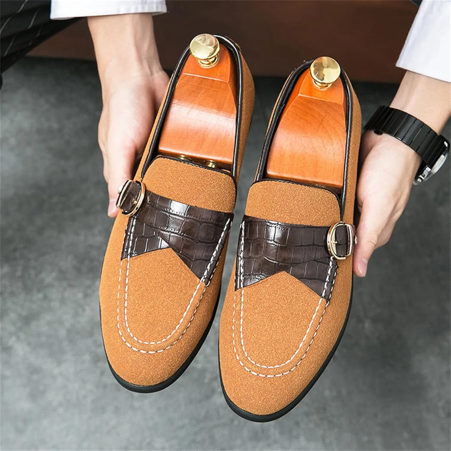 Лоферы на плоском каблуке, замшевая кожа, коричневый JSDWNDO — фото 2