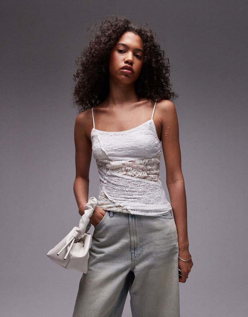 

Бежево-бежевые кружевные майки Topshop