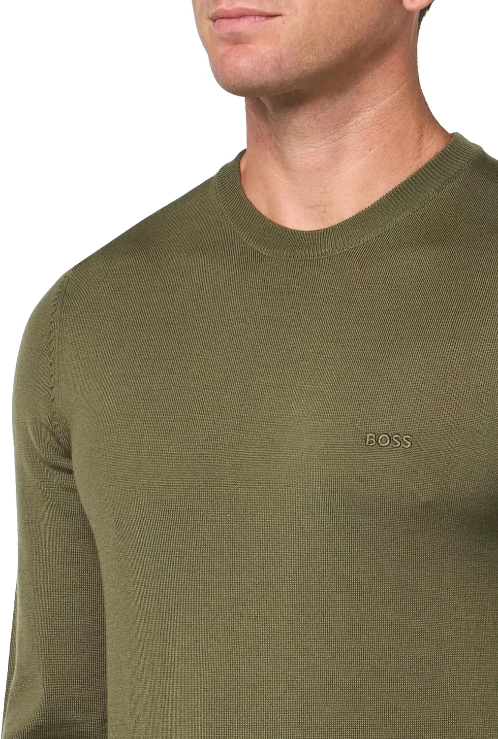 Свитер BOSS Men's Small Logo Wool Pullover, зеленый — фото 3