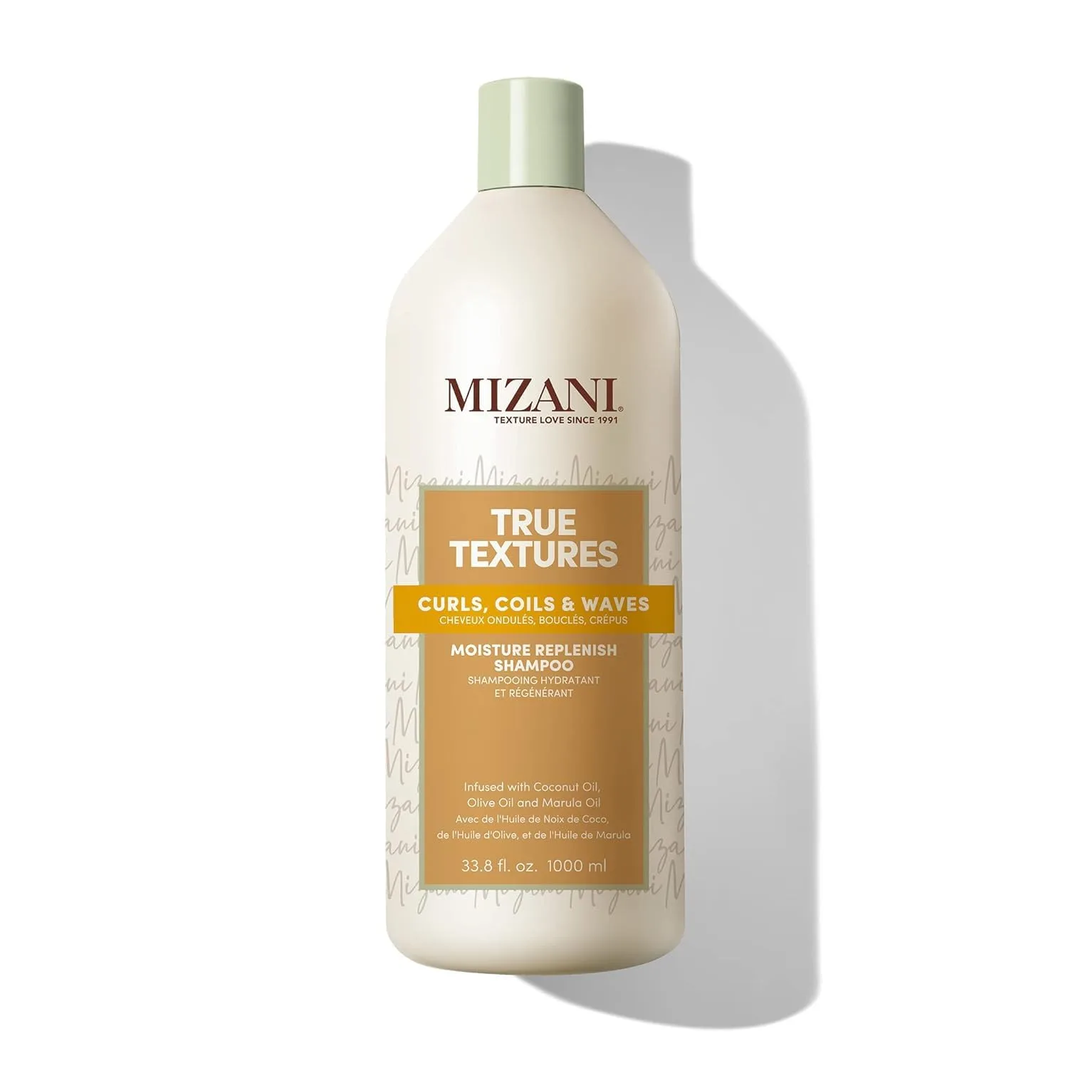 Шампунь MIZANI True Textures Moisture Replenish для кудрявых волос - разглаживает и увлажняет благодаря кокосовому маслу, не содержит сульфатов и парабенов. 1000 мл (.), olive