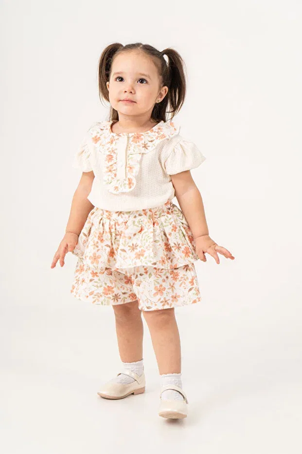 Детский комплект для девочек с цветочным принтом Glam Jnf Kids, Ecru