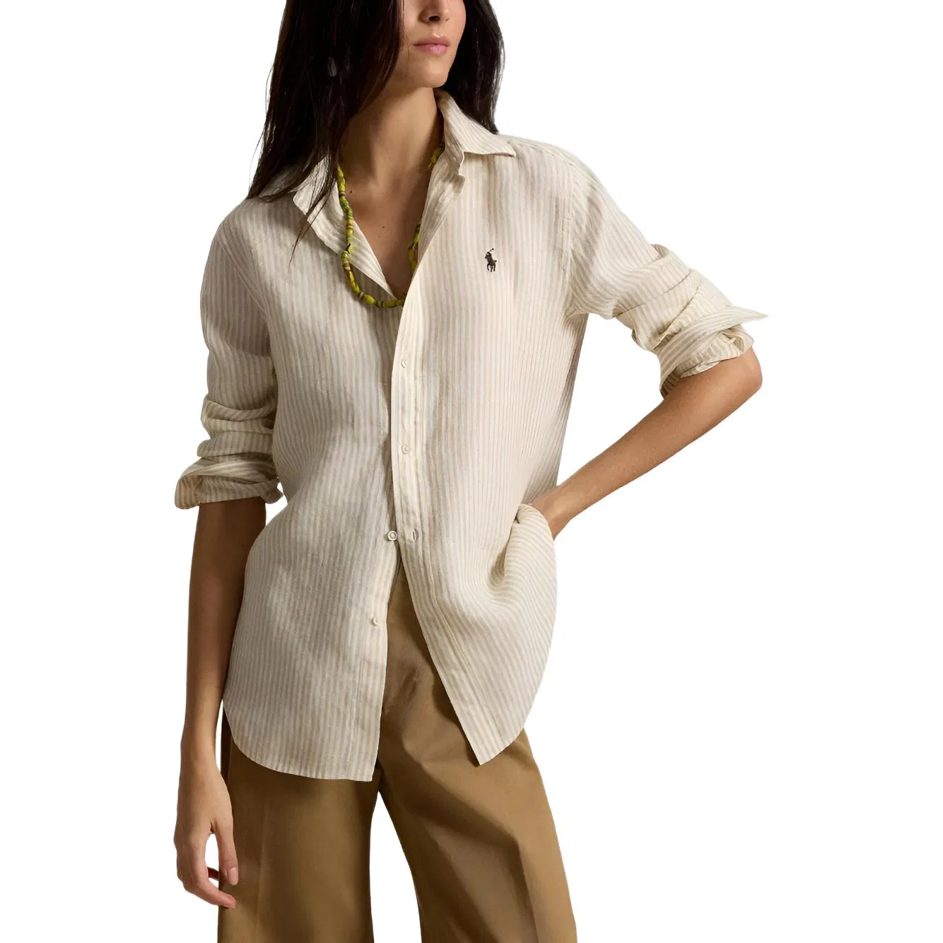 Женская рубашка прямой посадки с лацканами Sand Dune Brown Polo Ralph Lauren, Sand Dune Brown — фото 3