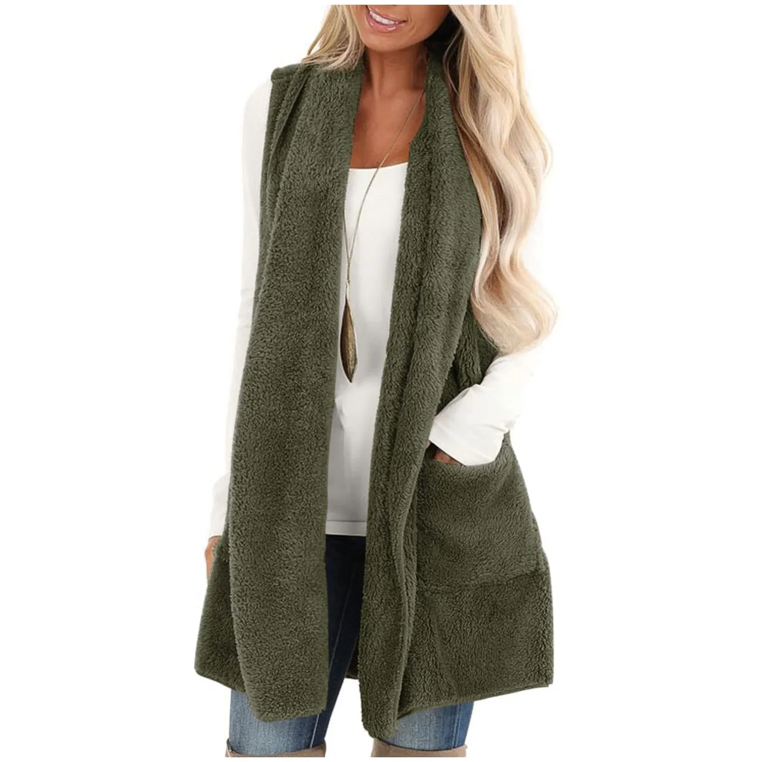 Женский жилет без рукавов с флисом, 01 verde militare