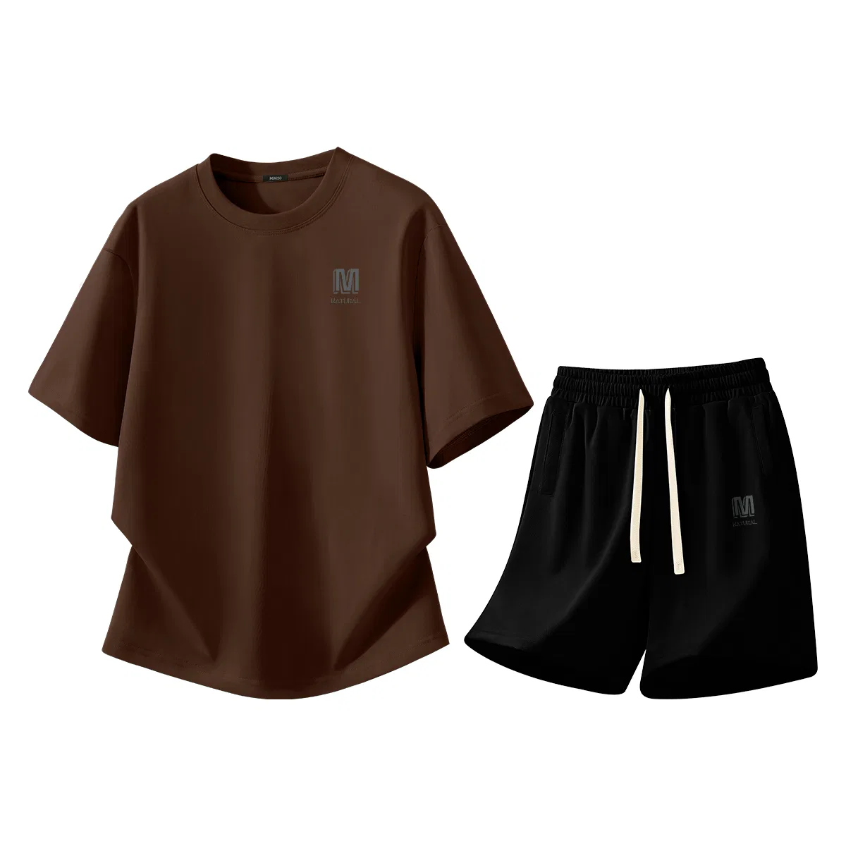 Детский комплект спортивной одежды MINISO, Coffee (Natural Gray Chest Logo)+Black (Natural Gray Pants Logo)