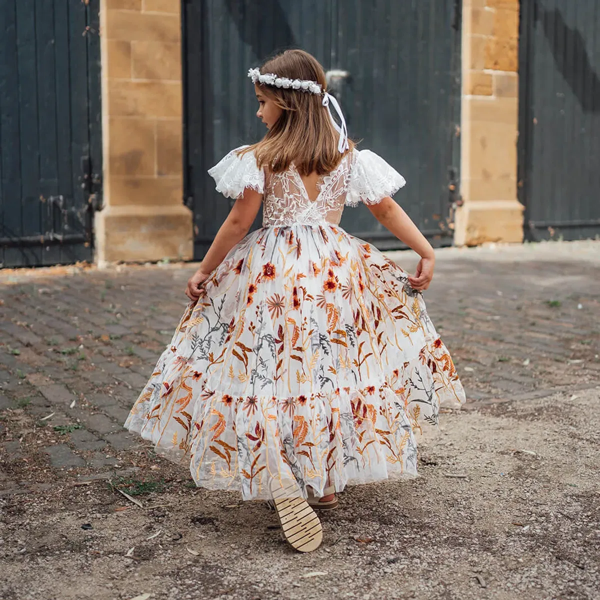 Детское платье для девочек из кружева шантильи Enchanted Snow Butterfly Dress Uk Flower Girl Boutique, White