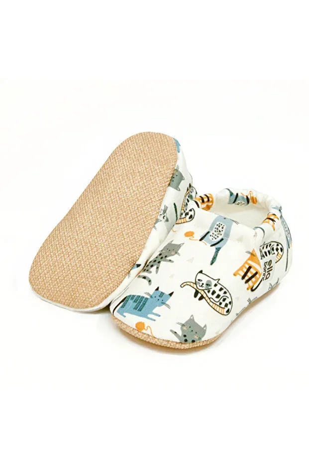 Детские пинетки для новорожденных с принтом Non-Slip sole cat patterned baby booties Ella Bonna, Cat — фото 2