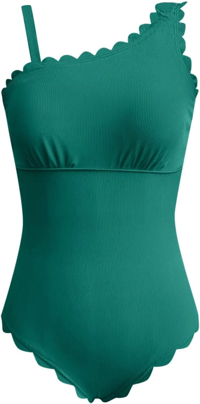 Женский купальник слитный с квадратным вырезом и рюшами Generic, Green — фото 4