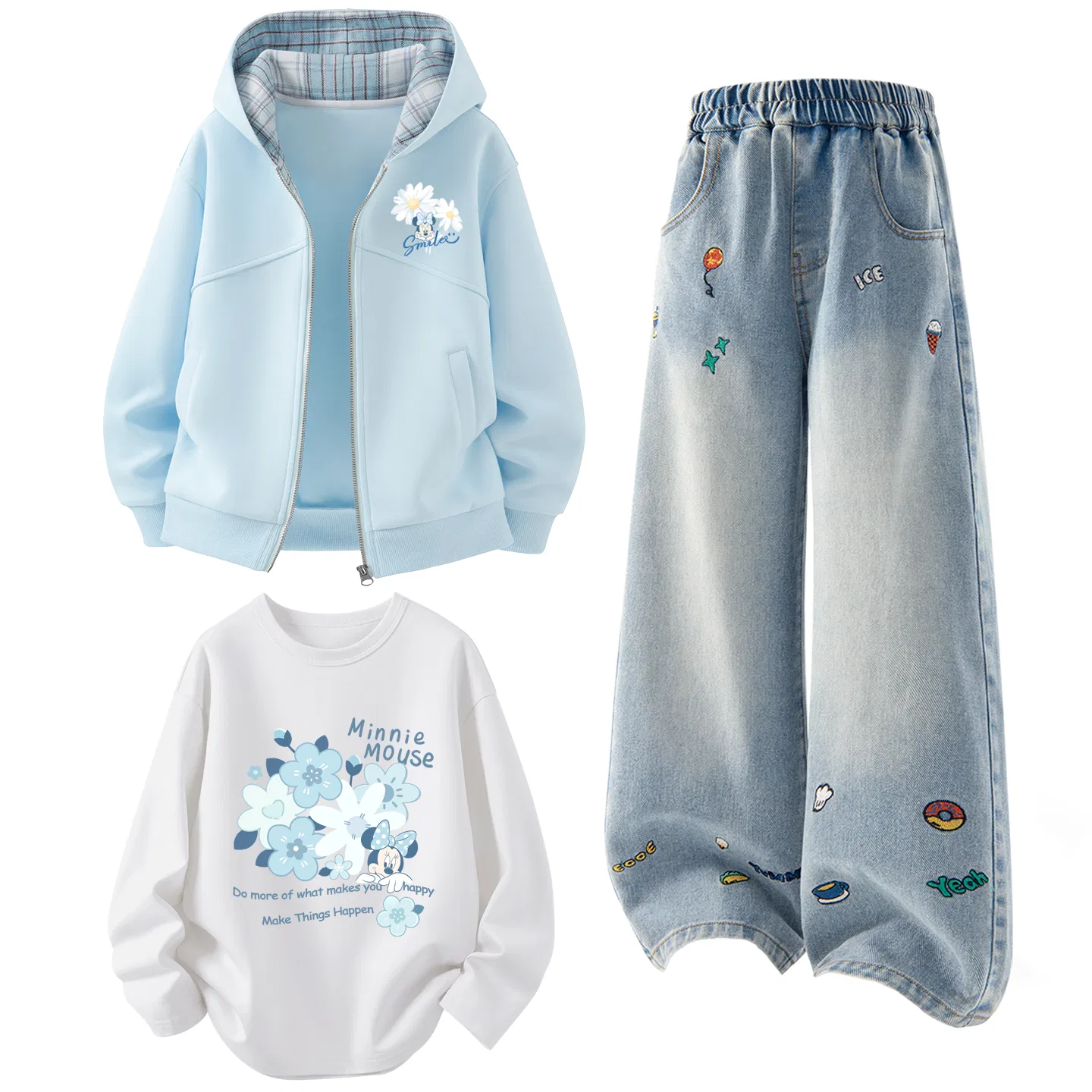 Детский спортивный комплект с капюшоном Disney, Diwei Flower K Pudding Blue+Solid Color Denim Blue+Di Ice Flower White