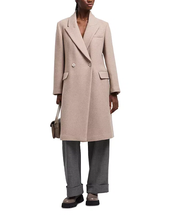 Женское двубортное пальто с воротником-шалькой Emporio Armani, Beige Melange — фото 2