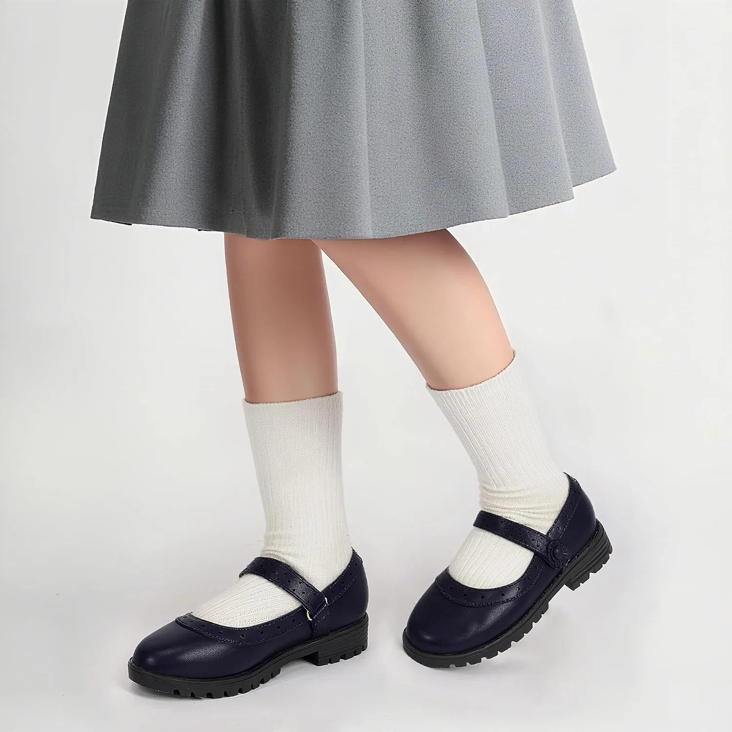 Детские туфли Мэри Джейн для девочек с цветком Hehainom, Navy Blue — фото 2