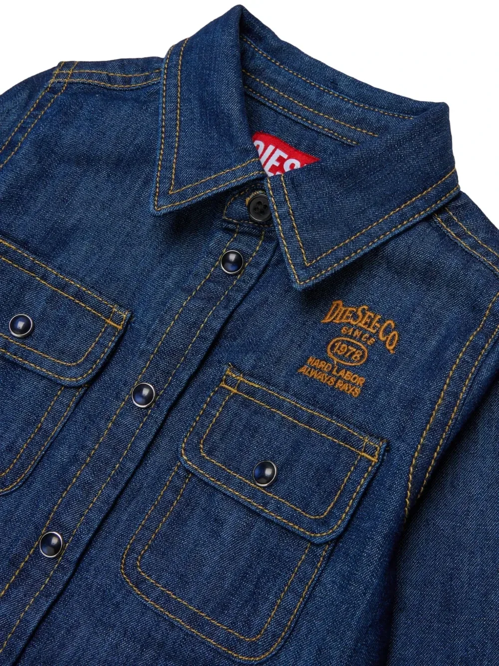 Джинсовая рубашка с вышитым логотипом Diesel Kids, синий — фото 3