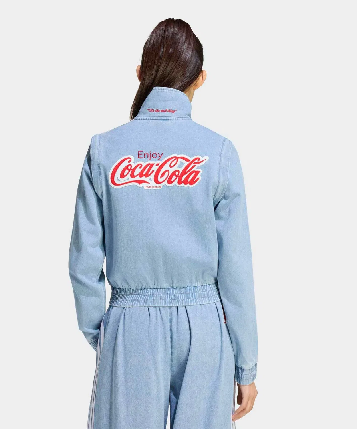 Женский джинсовый трикотажный топ-трак с полной застежкой-молнией, Firebird Leg Denim Adidas, Blue — фото 3