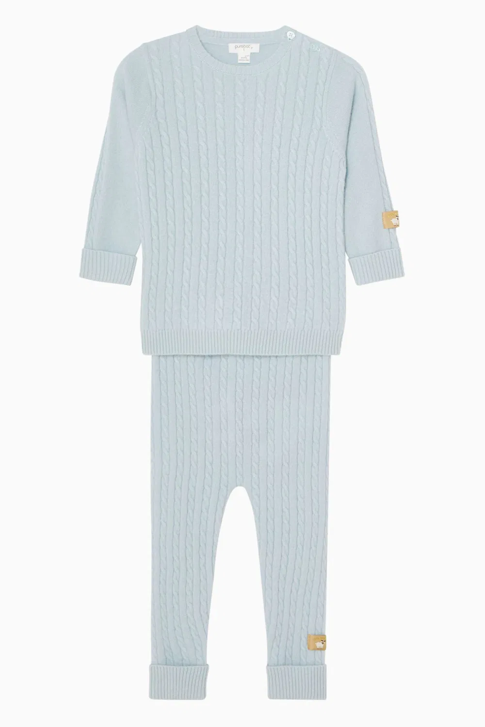 Свитер с кабельным узором из кашемира Purebaby, синий — фото 2