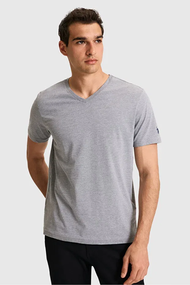 Мужская футболка с V-образным вырезом U.S. Polo Assn., Gri Melanj — фото 3