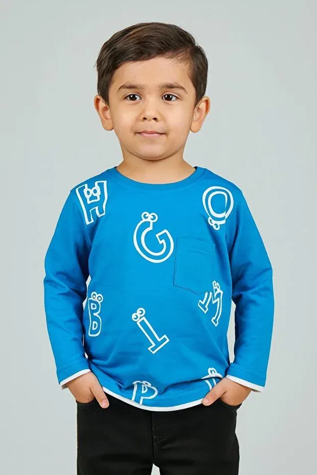 Детская толстовка для мальчиков с принтом Letter printed seasonal boy's sweatshirt Newkids, Blue
