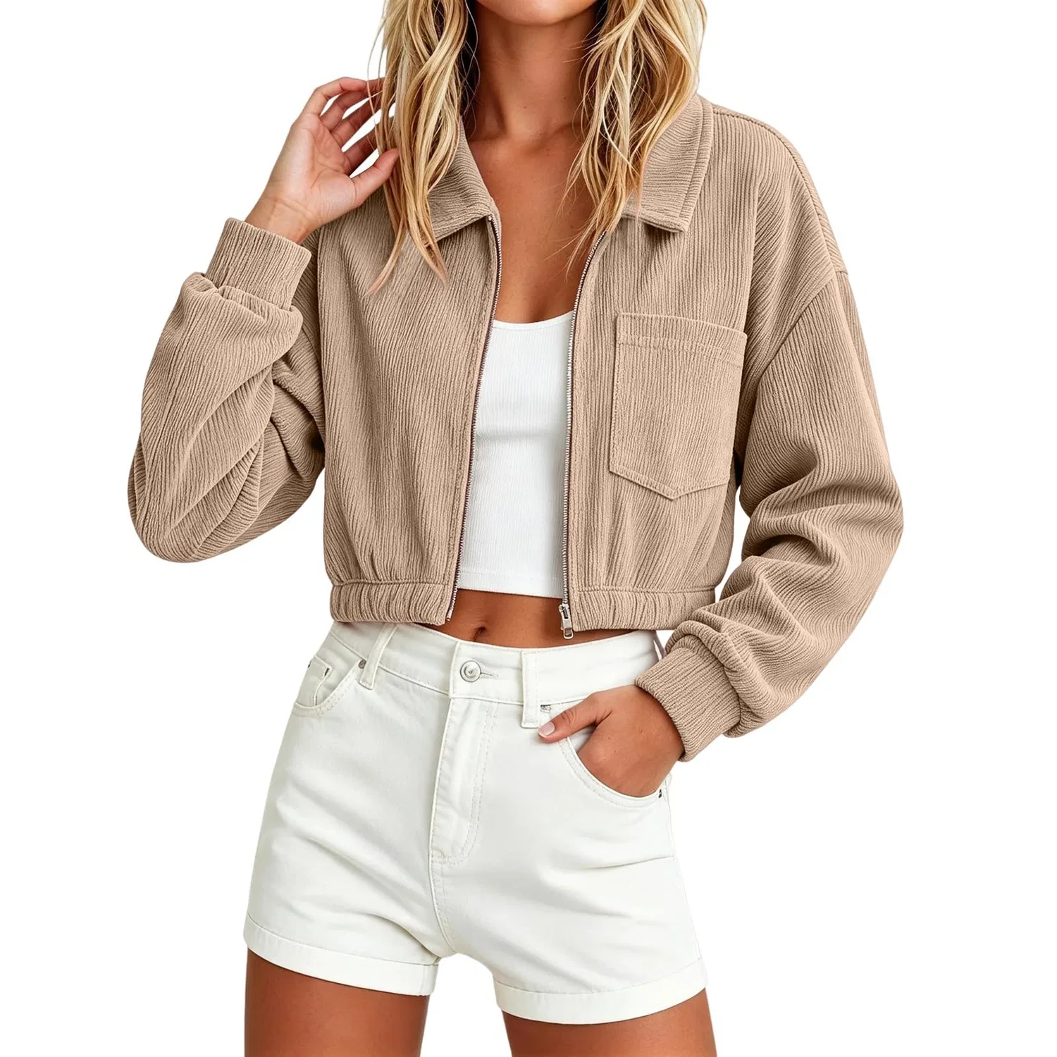 Женская куртка с длинным рукавом vintage, Beige