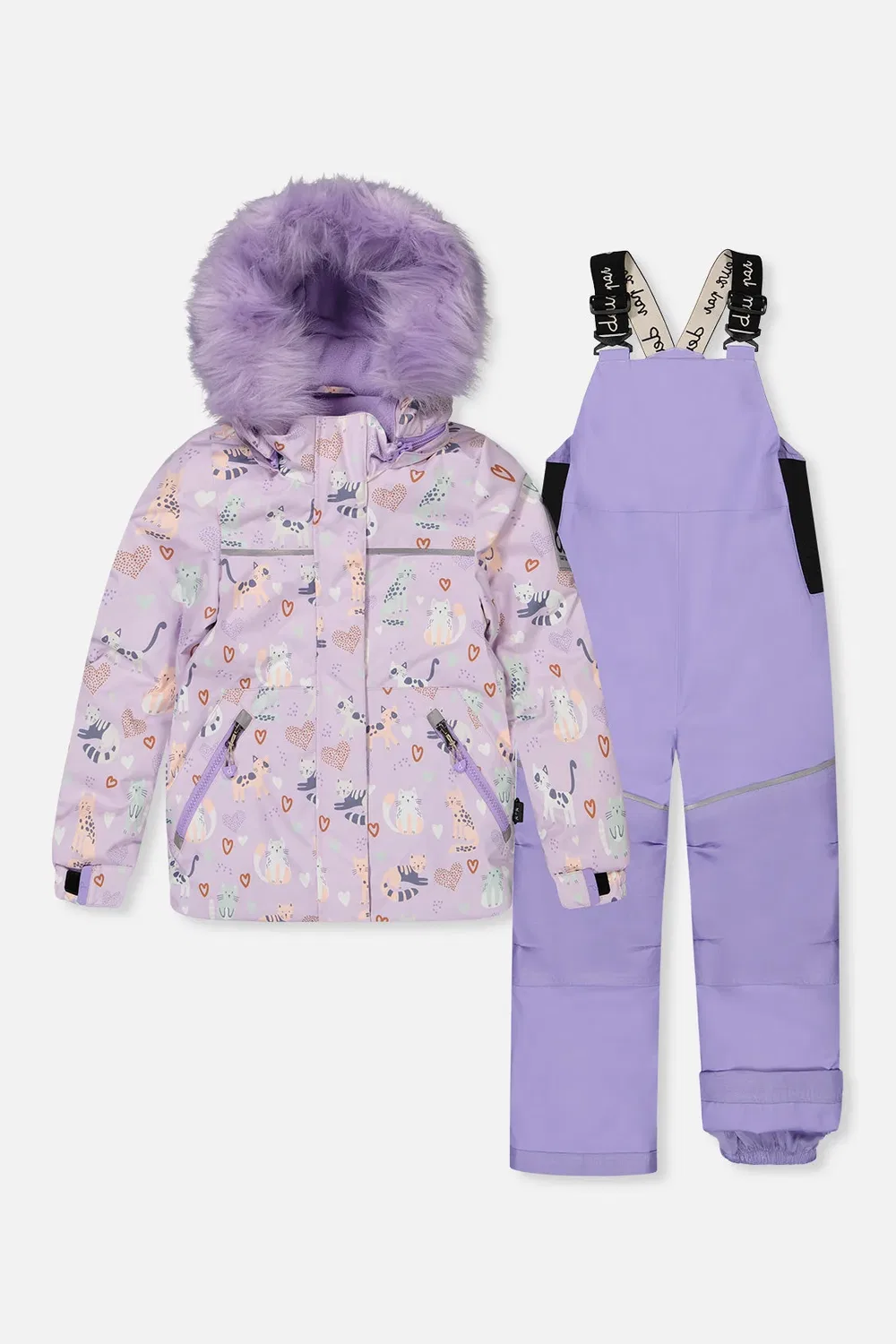 Детский зимний комбинезон из двух предметов с утеплителем Deux par Deux, Purple Printed Cats
