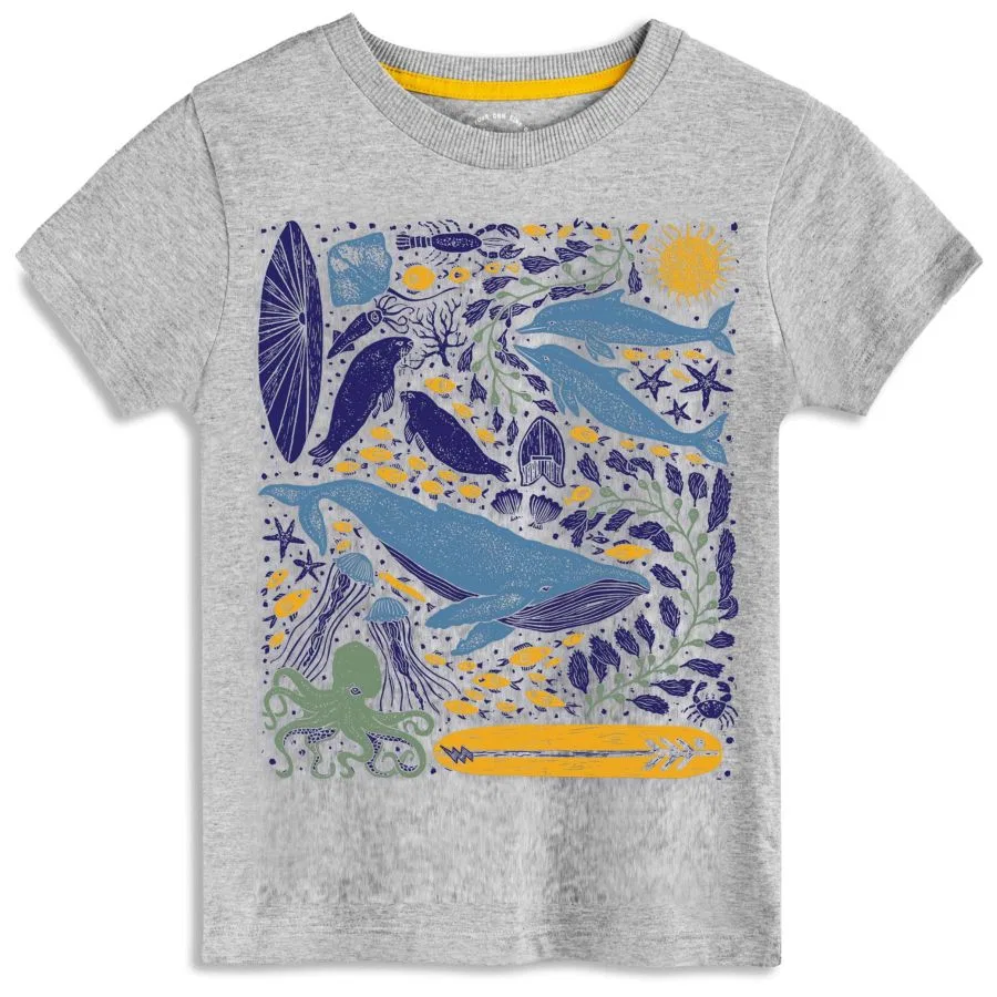 Детская футболка с коротким рукавом с принтом Ocean Comotion Mightly, Heather Gray