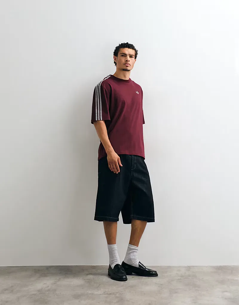 Футболка Adidas Originals с тремя полосками, бордовый — фото 4