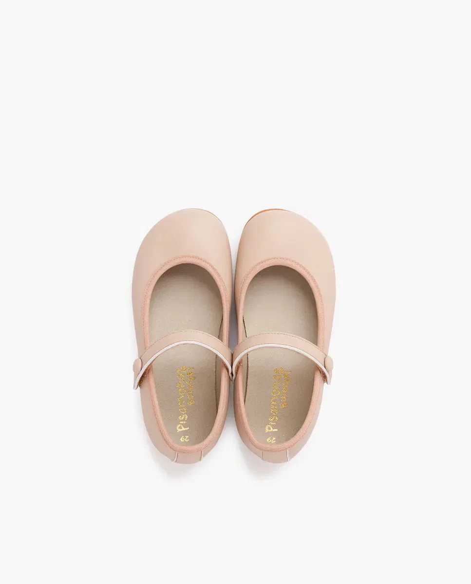 Детские балетки для девочек на липучке Merceditas de niña comunión barefoot tira adherente Pisamonas, Beige — фото 4