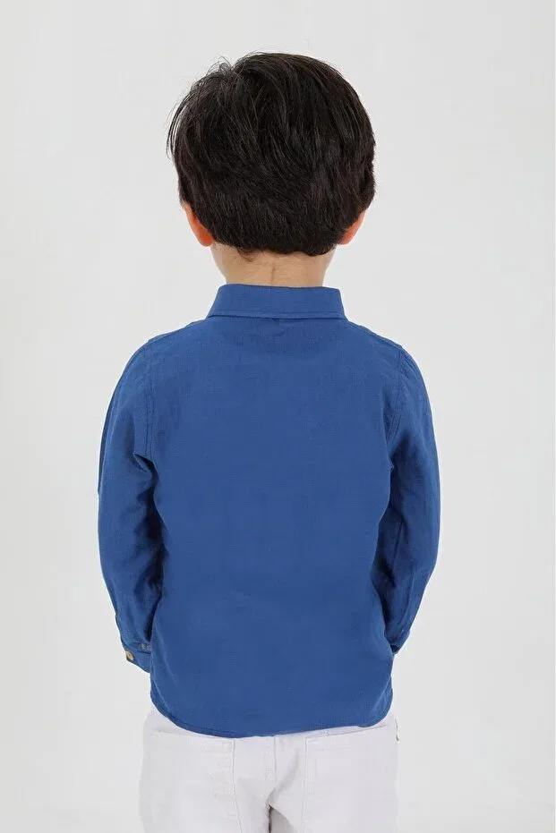 Детская рубашка для мальчиков хлопковая Basics Samsa, Navy Blue — фото 3