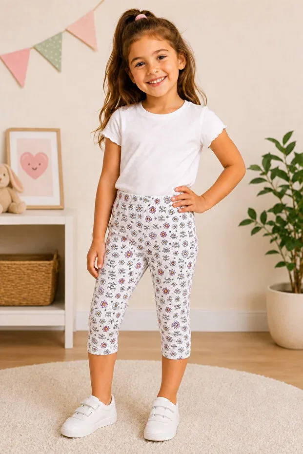 Детские леггинсы для девочек с принтом Incili Tekstil, White Flower Pattern