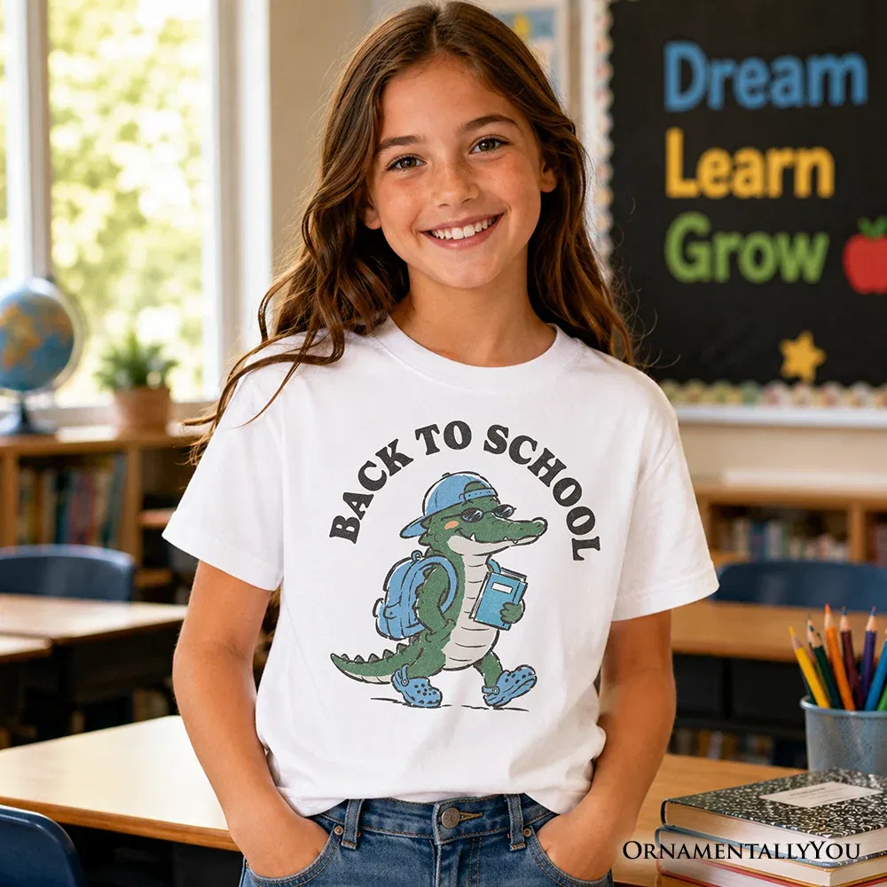 Детская футболка для мальчиков с принтом аллигатора Cool Alligator Youth T-Shirt School Student Tee OrnamentallyYou, White
