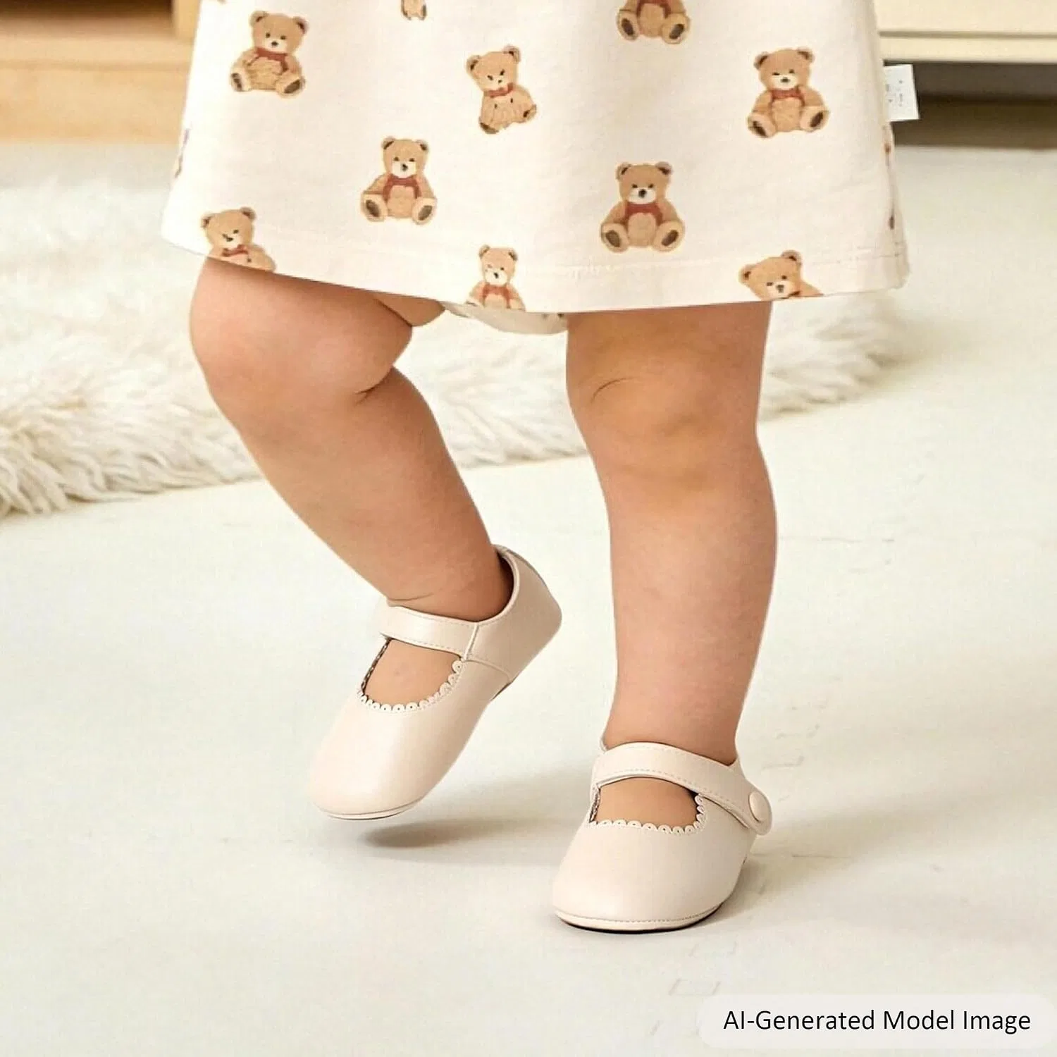 Детские туфли-мокасины с мягкой подошвой для девочек Felix & Flora, Beige — фото 3
