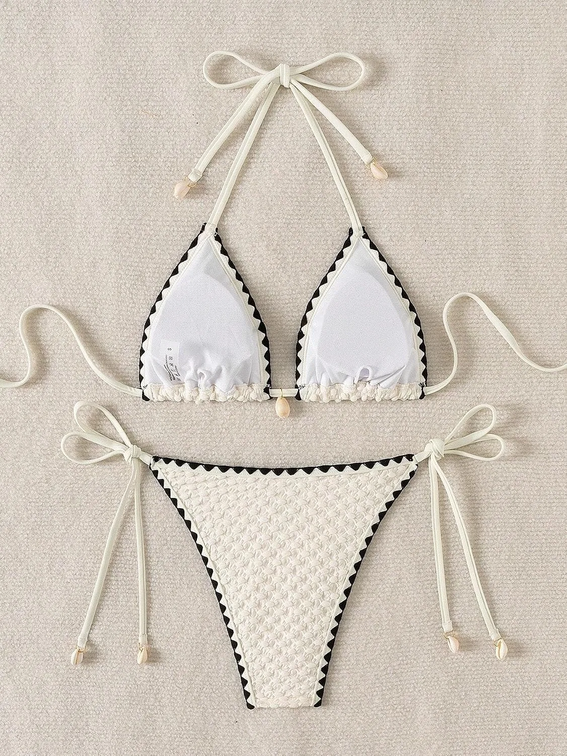 Женский бикини-сет с геометрическим принтом Halter Neck, Beige — фото 2