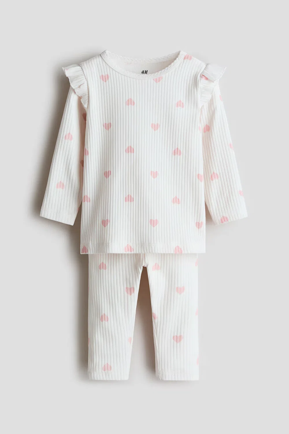 Комплект из двух предметов из ребристого хлопка H&M, Weiß/Herzen