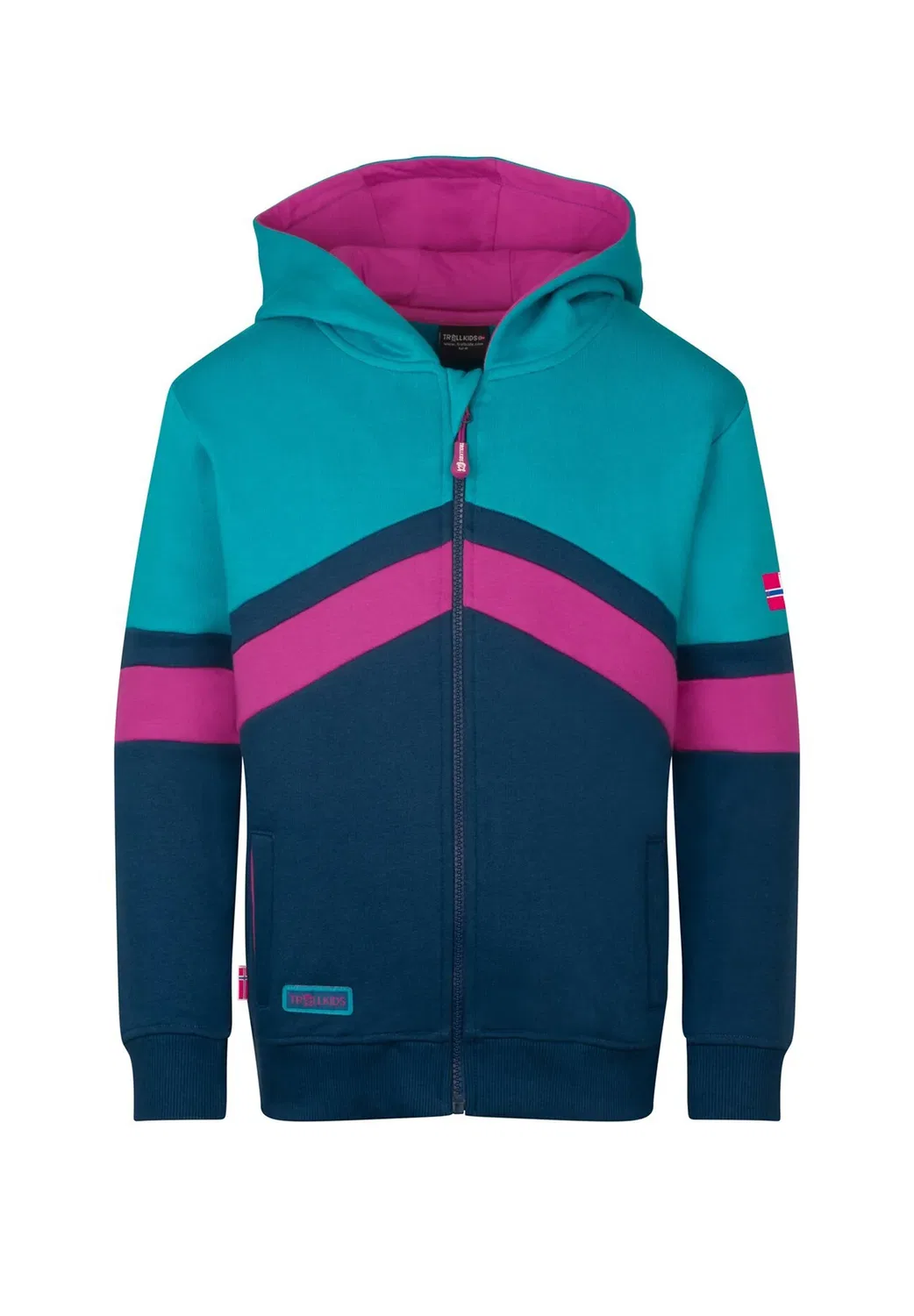Детская куртка Flekkefjord - толстовка на молнии Trollkids, Madeira Blue/Dark Turquoise/Bright Berry