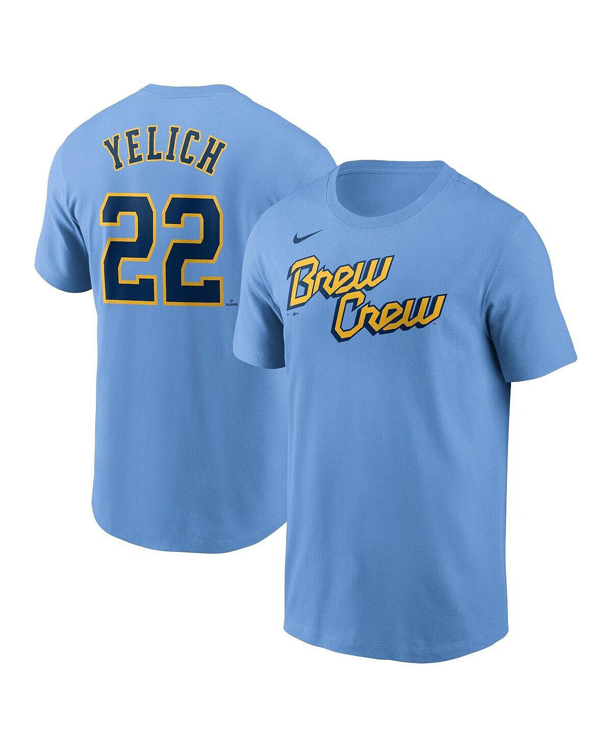 

Мужская футболка christian yelich powder blue milwaukee brewers 2022 city connect с именем и номером Nike, синий