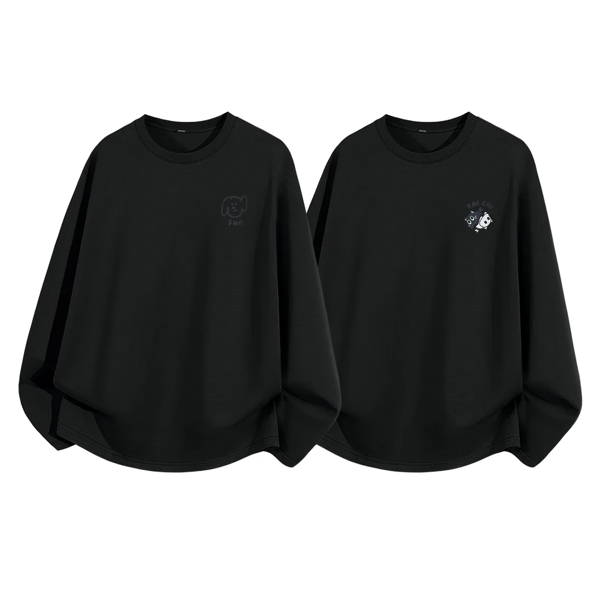 Детская футболка с принтом Miniso, [2 Pack] Black (Ma Xiu Dog Journal Chest Logo)+Black (B Tai Chi Cat Chest Logo)