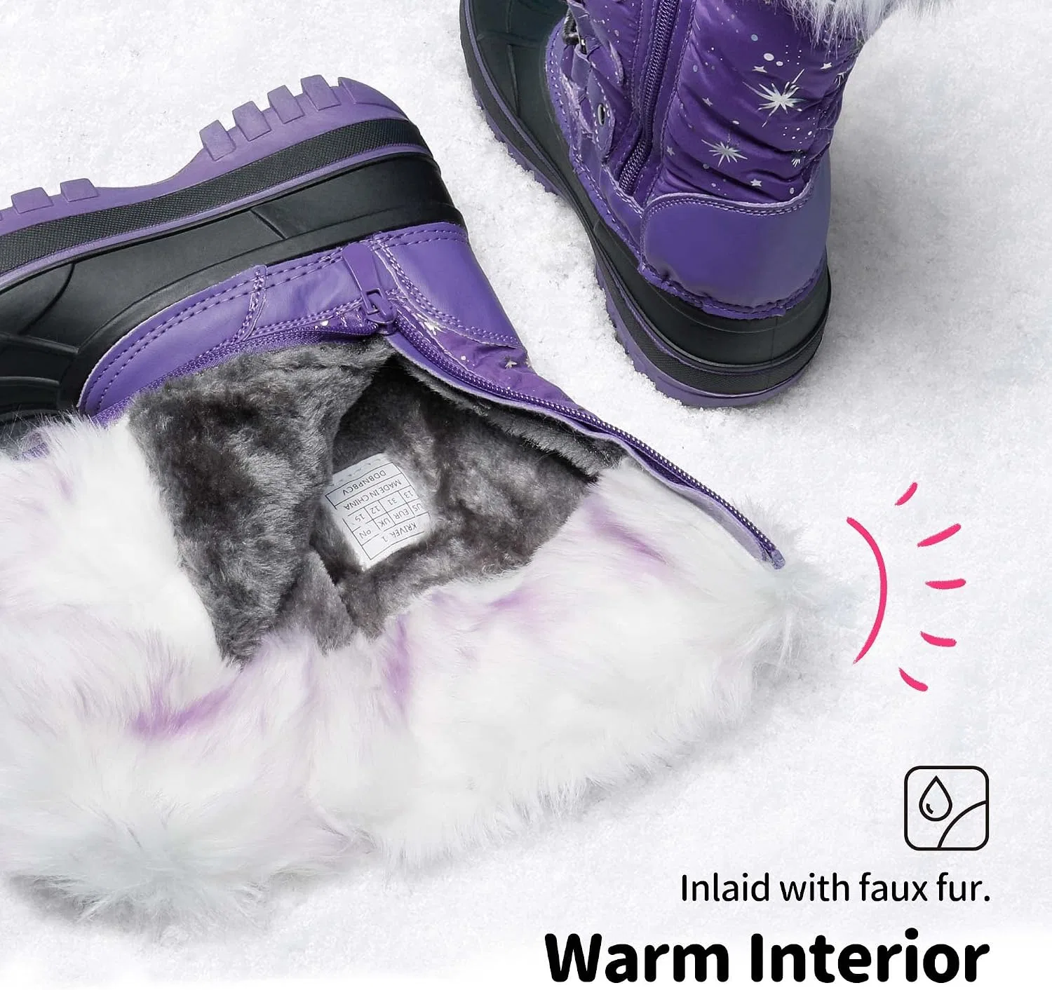 Детские зимние сапоги для девочек с защитой от снега DREAM PAIRS, Purple — фото 4