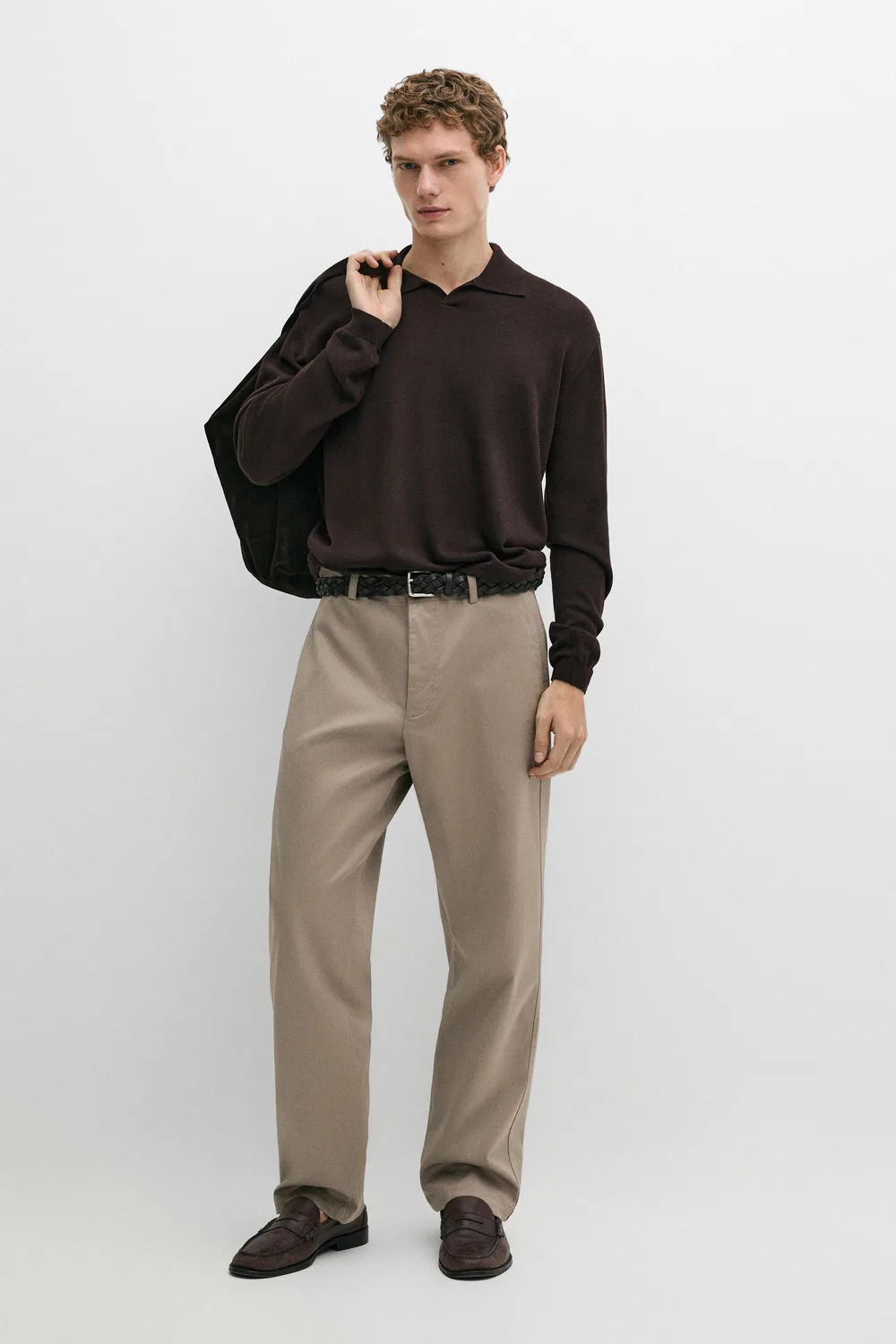 Свитер Massimo Dutti Polo Collar Knit, коричневый — фото 3