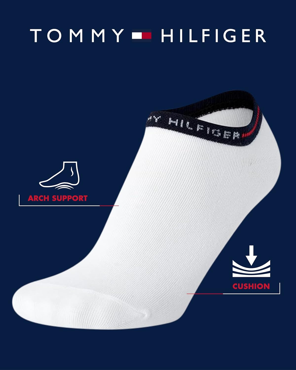 Женские носки-невидимки Tommy Hilfiger - 6 пар мягких хлопковых носков с низким вырезом для кроссовок, лоферов и балеток (размер: 4-10), White Multi — фото 2