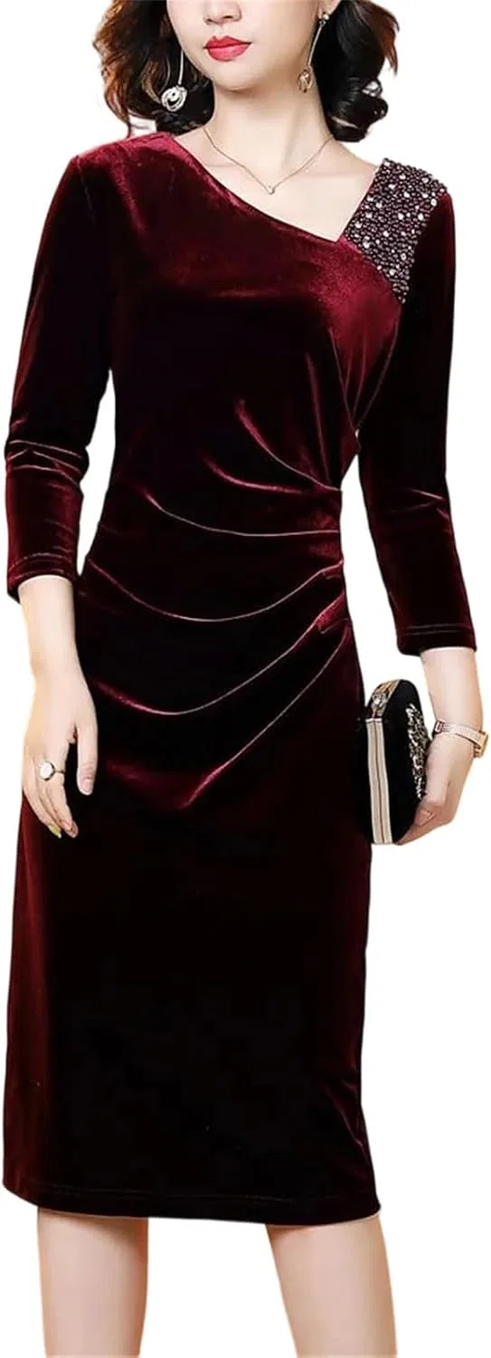 Женское облегающее платье из велюра с запахом Bodycon, Wine Red
