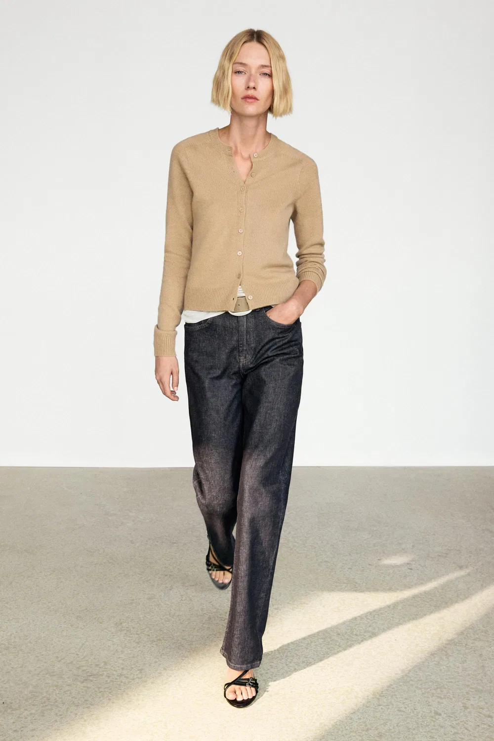Кардиган Massimo Dutti, вязаный, укороченный, из 100% кашемира, коричневый