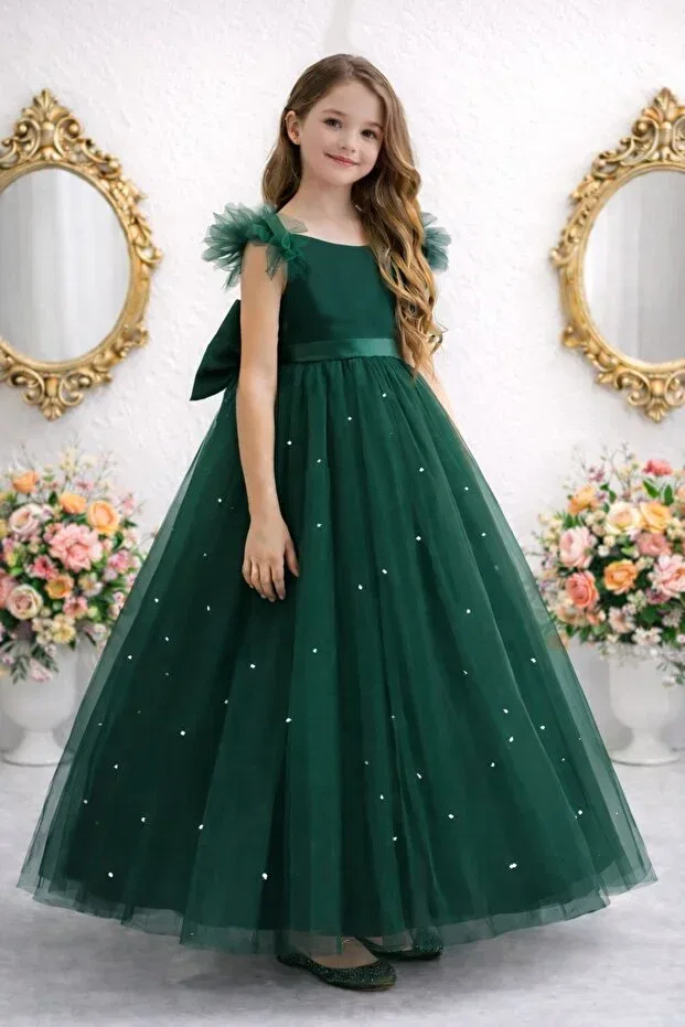 Детское платье для девочек с воланами Ruffle Sleeves Suneh, Emerald Green