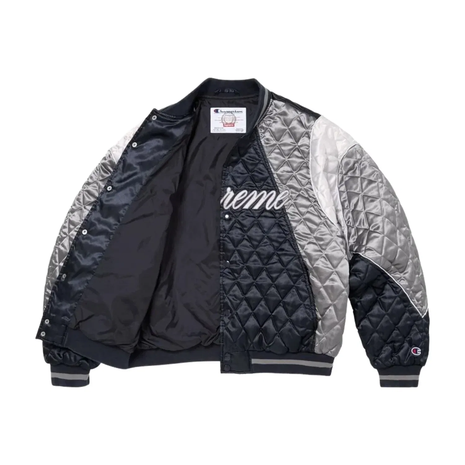 Мужская куртка Champion FW26 Quilted Satin Varsity Jacket 'Navy' Supreme, темно-синий — фото 2