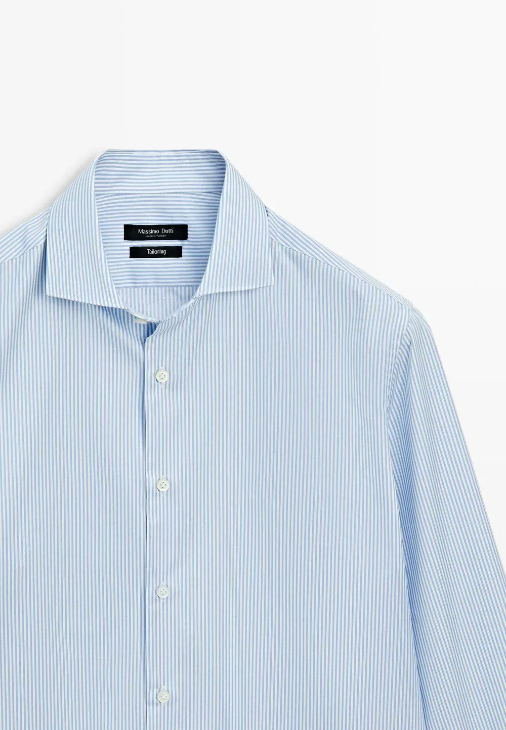 Приталенная полосатая рубашка классического кроя - рубашка Massimo Dutti, Light Blue — фото 3